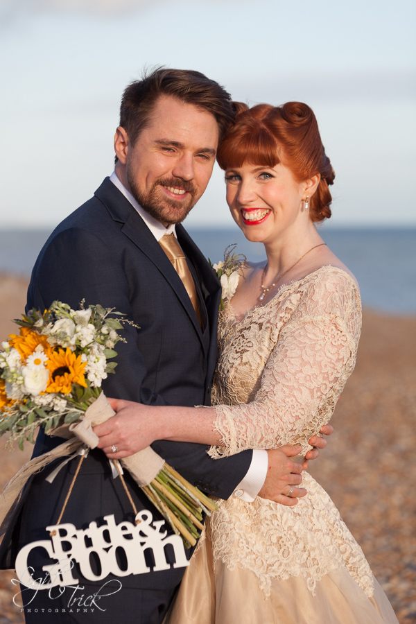wedding couple portrait on Eastbourne beach